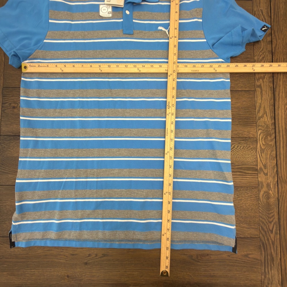 Puma Mens Race Stripe Pique Polo French Blue Grey Striped Dry Cell XXL New - Picture 5 of 10
